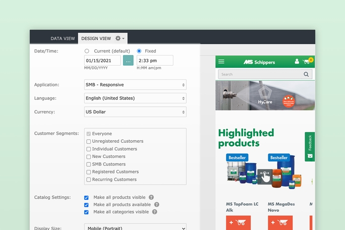 Design backend view of Intershop's experience management for e-commerce manufacturing﻿