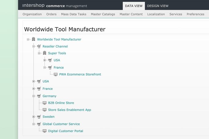 Backend view of our commerce management solution for manufacturers in e-commerce