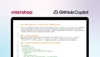 Intershop and GitHub Copilot: screen showing migration guide—AI prompt kit simplifies Intershop platform updates and migrations.