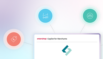 Intershop Copilot for Merchants: control tower for B2B agentic capabilities, with icons for pricing, analytics, and controls on the Intershop platform.