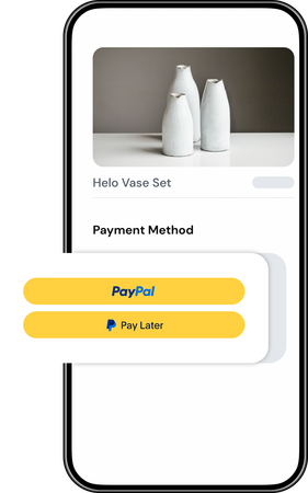 Mobile checkout UI with ‘PayPal’ and ‘Pay Later’ buttons—new, updated Intershop PayPal connector provides more ways to get paid.
